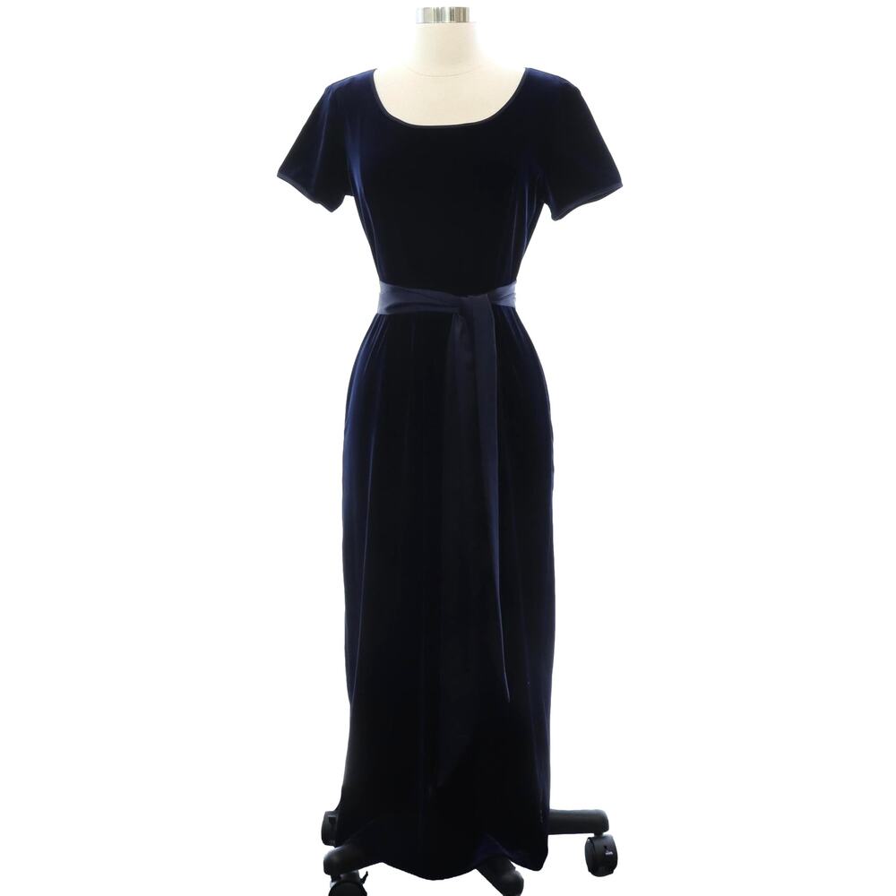 Vintage 90s Robbie Bee Royal Blue Velvet A-Line Maxi Dress Women’s Small